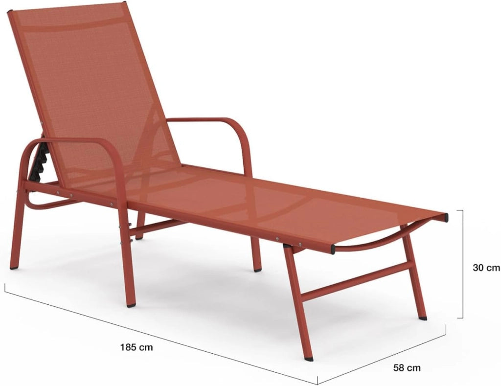 Set di 2 lettini da Giardino reclinabili FIDJI in Acciaio e Tessuto Terracotta
