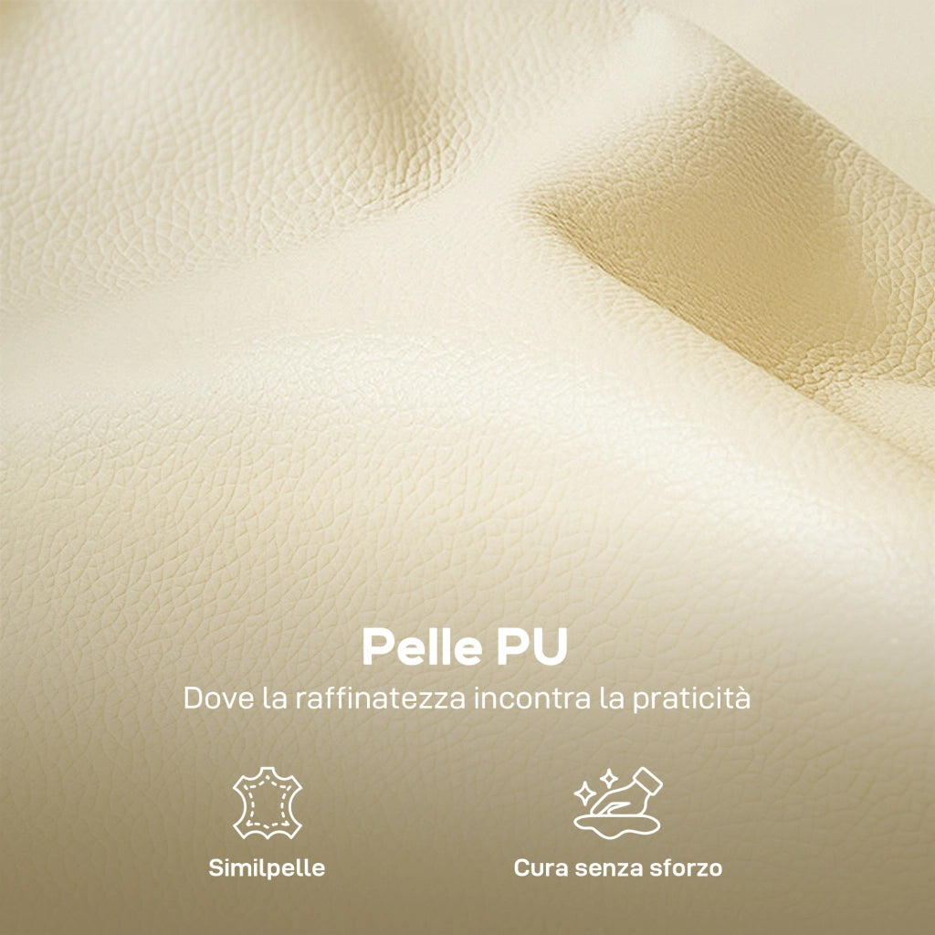 Divano 3 Posti 190x83x90 cm con Imbottitura Spessa Tasca Laterale e 2 Cuscini in Finta Pelle Beige