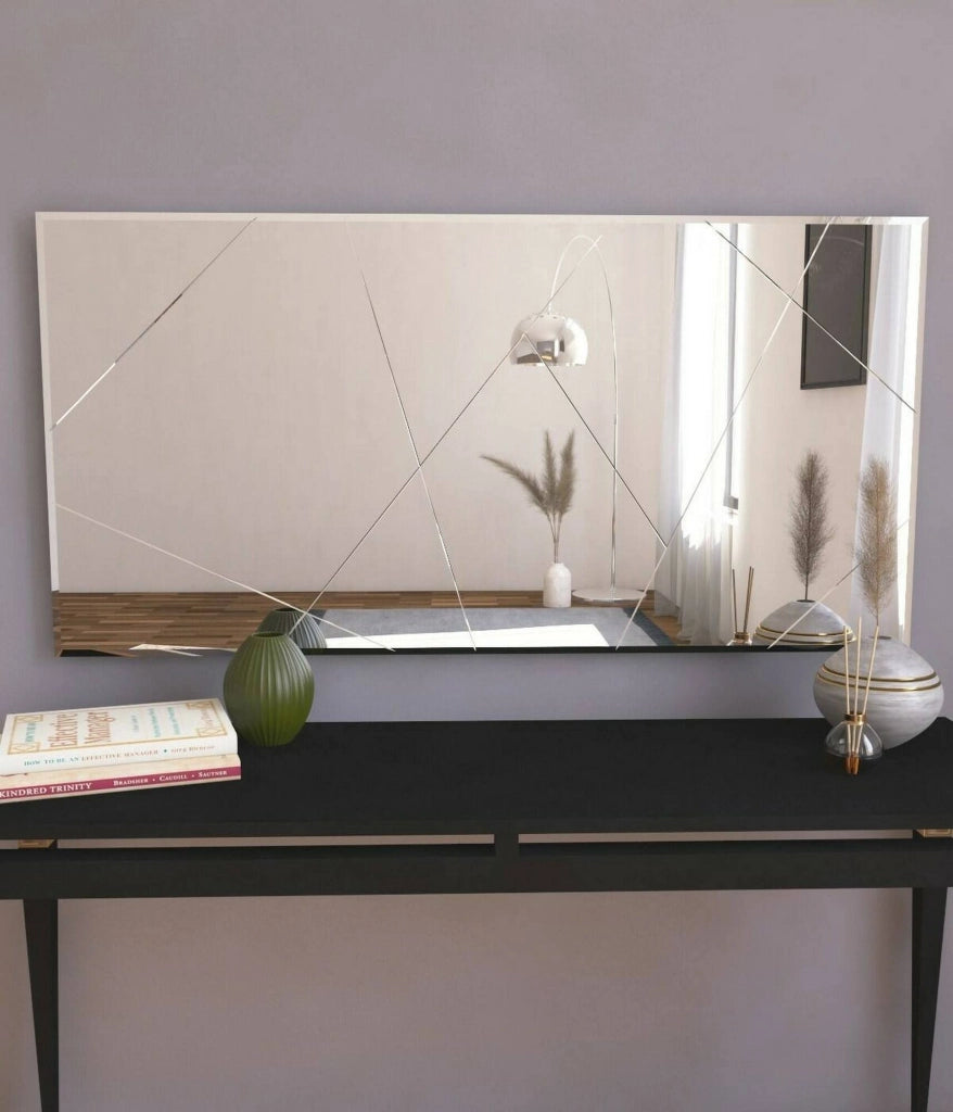 Specchio Corallo, Specchiera, Articolo d'arredo a muro, Decorazione con specchio, 120x2h60 cm, Bianco