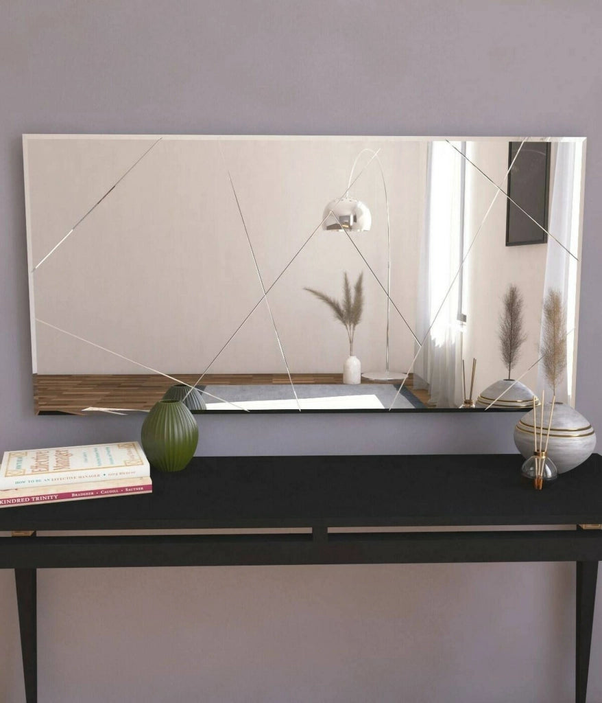 Specchio Corallo, Specchiera, Articolo d'arredo a muro, Decorazione con specchio, 120x2h60 cm, Bianco