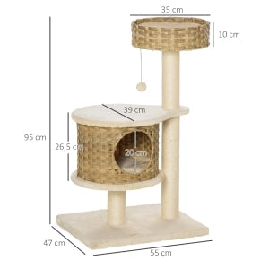 TIRAGRAFFI per gatti con cuccia in rattan PE, 55x47x95 cm, naturale