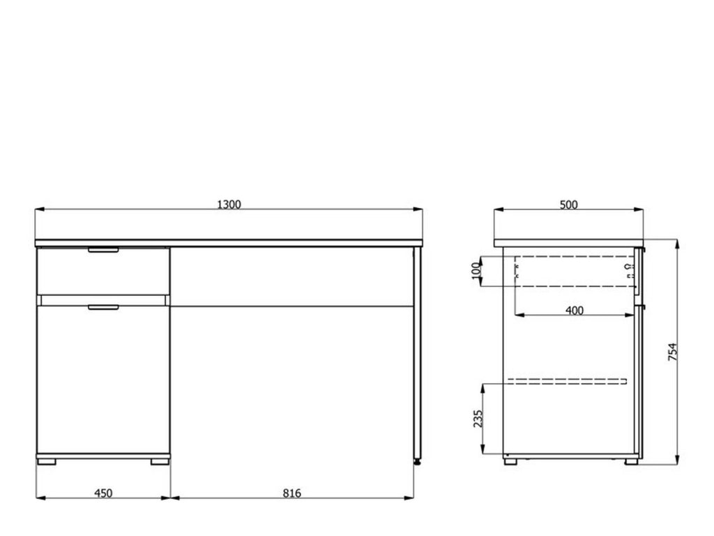 Petriano, Scrivania un Cassetto, 130x50x75.5h cm Marrone Rovere Scuro