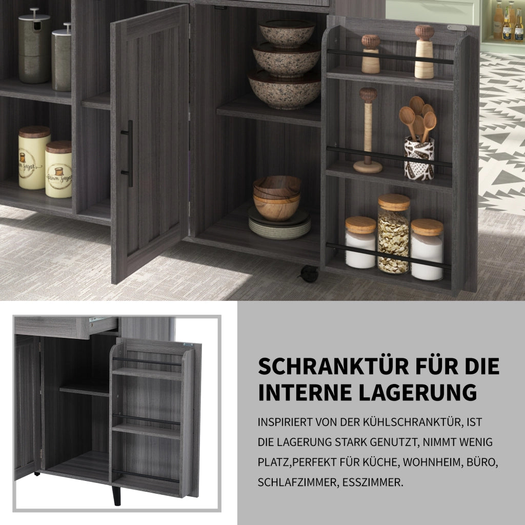 Carrello da cucina con 2 cassetti e 3 vani, per cucina, in MDF, grigio e bianco, 129 × 71 × 91,5 cm