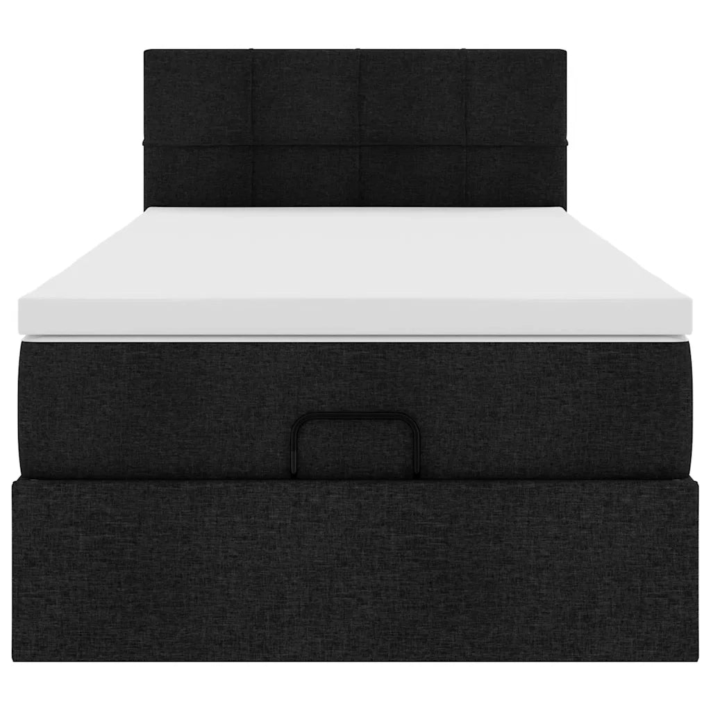 Pouf Letto con Materasso Nero 90x200 cm in Tessuto