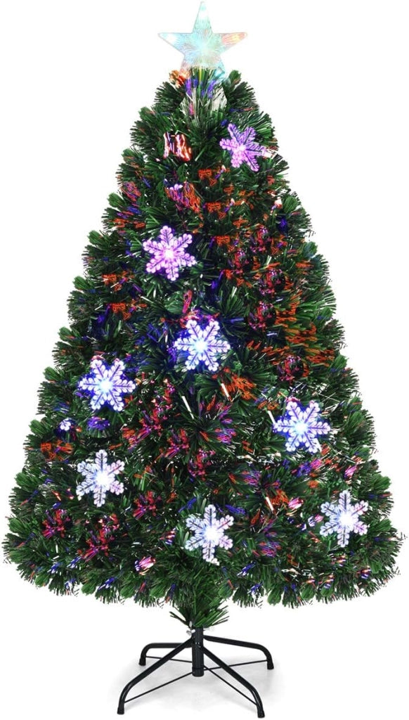 Albero di Natale 90/120/150/180 cm, Albero di Natale Artificiale con Luci LED, Rami Densi, Stelle Luminosi e Fibre Ottiche, Decorazione Natalizia per Casa, Ufficio e Negozio (150cm)