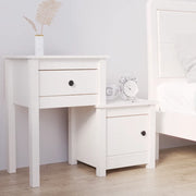 Comodino-Tavolino da notte Bianco 79,5x38x65,5 cm in Legno Massello di Pino