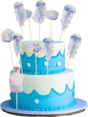 Decorative stickers da 15 per la decorazione di torte con asta di legno - Tema acquatico con conchiglie e meduse