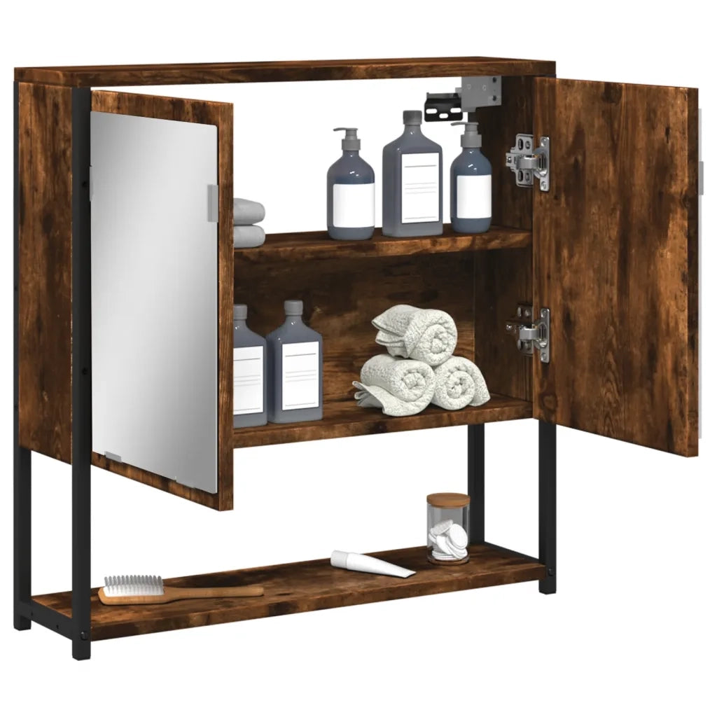 Elegante mobiletto da bagno a parete 60 x 16 x 60 cm che offre uno spazio contenitivo ottimale realizzato in legno composito con finitura rovere affumicato 02_0049425
