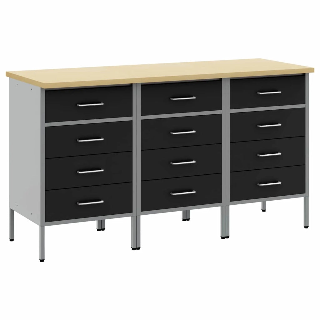 Mobile da lavoro 3 pcs Nero e Grigio 150 x 55 x 85 cm 3321368