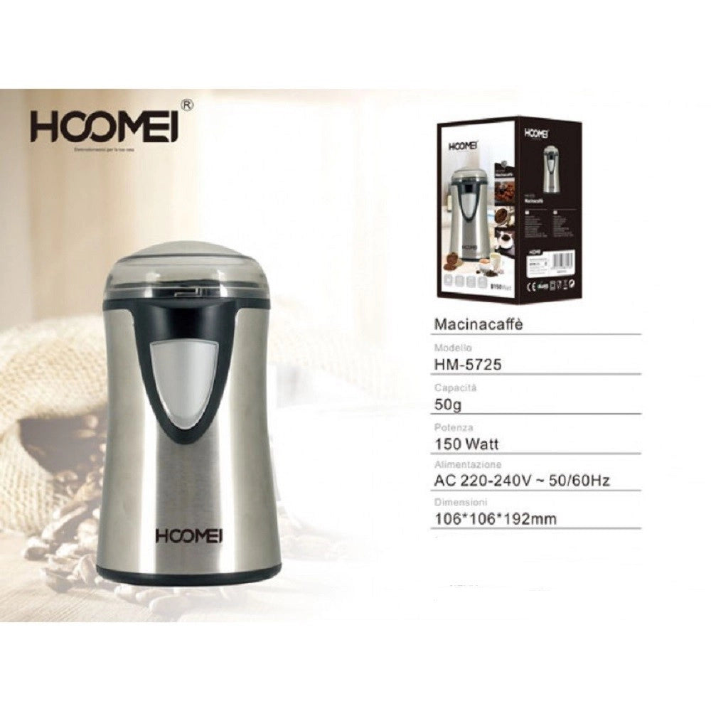 Trade Shop - Macina Caffe 150 Watt 50 Gr. Hm-5725 Corpo Lame In Acciaio Base Con Avvolgicavo -