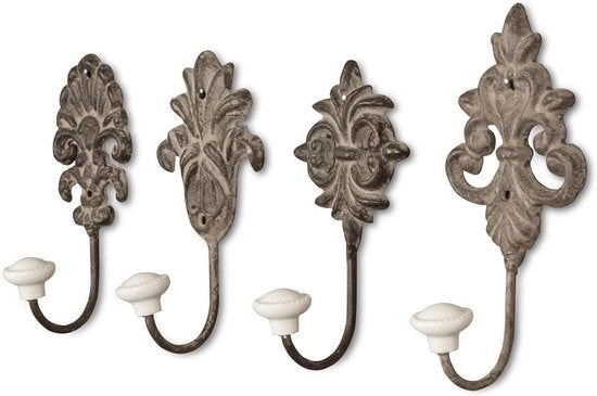 Set di 4 Ganci da Parete Antichi - Ganci per Abiti da Decorazione Shabby Chic