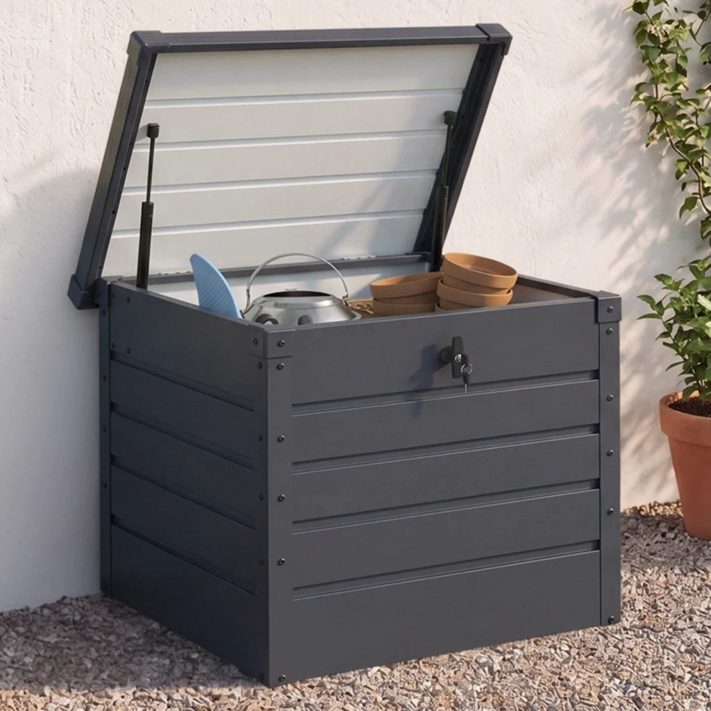IDMarket - Baule contenitore metallico con serratura grigio antracite per giardino 200L