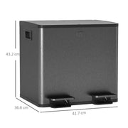 BIDONE IMMONDIZIA A 2 SEZIONI DA 15L CON CHIUSURA SILENZIOSA, IN ACCIAIO INOX E PP, 41.7X36.6X43.2 CM, NERO