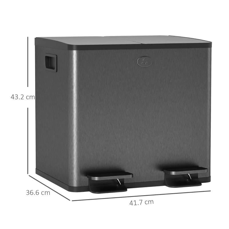BIDONE IMMONDIZIA A 2 SEZIONI DA 15L CON CHIUSURA SILENZIOSA, IN ACCIAIO INOX E PP, 41.7X36.6X43.2 CM, NERO