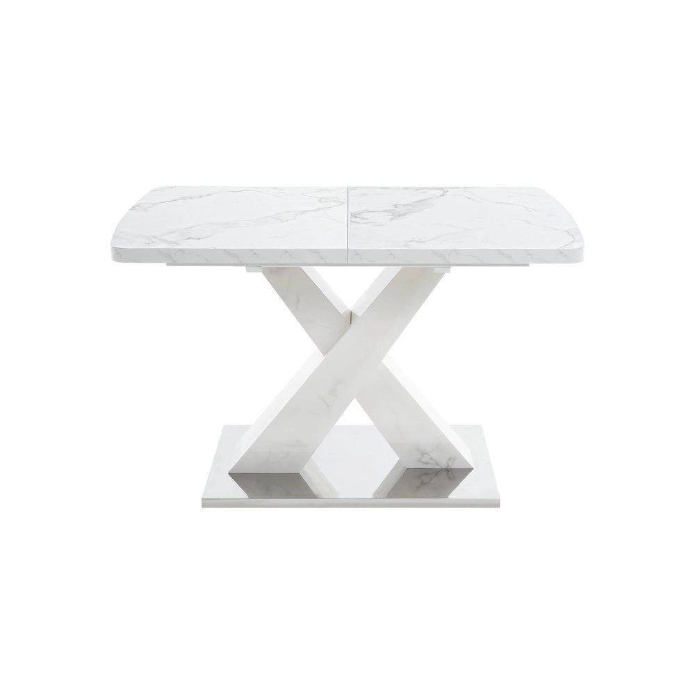 Tavolo da Pranzo Allungabile ¨C MINIMAL ¨C Piano Effetto Marmo Bianco, Gambe MDF e Metallo, 120-160 cm