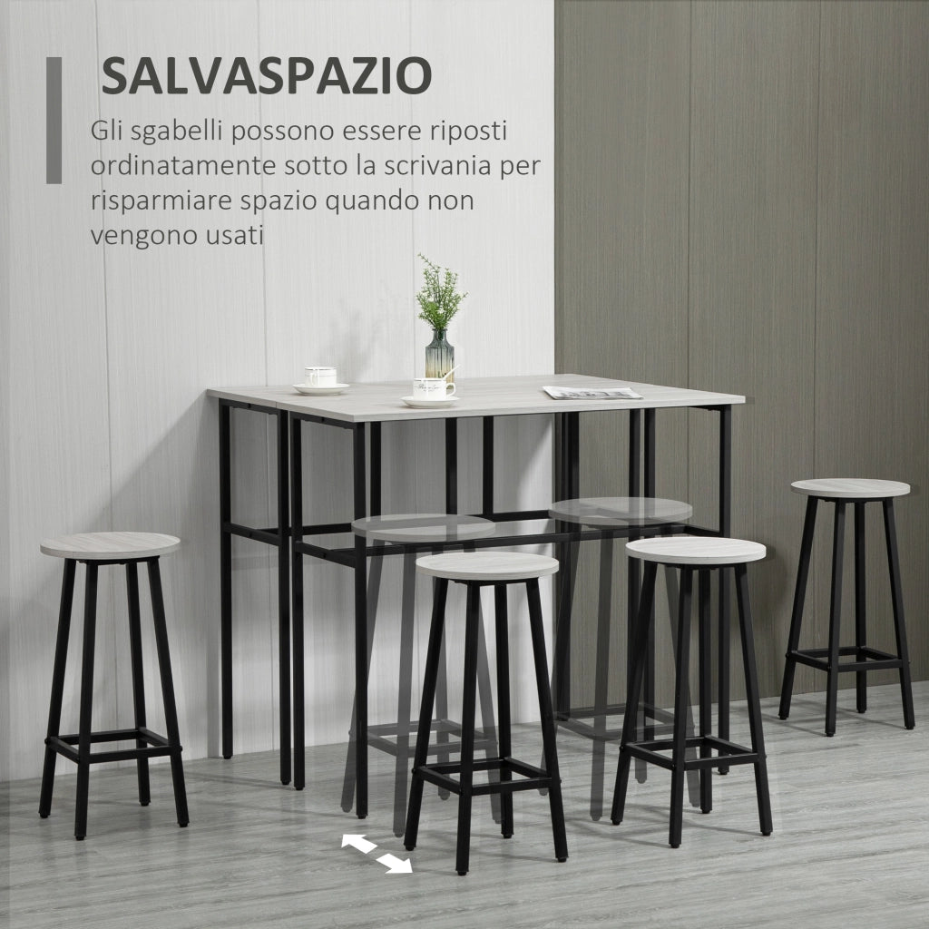 EasyComfort Set da Bar 6 Pezzi con 4 Sgabelli da Bar e 2 Tavoli Alti in Legno Truciolato e Acciaio per Cucina e Soggiorno, Grigio