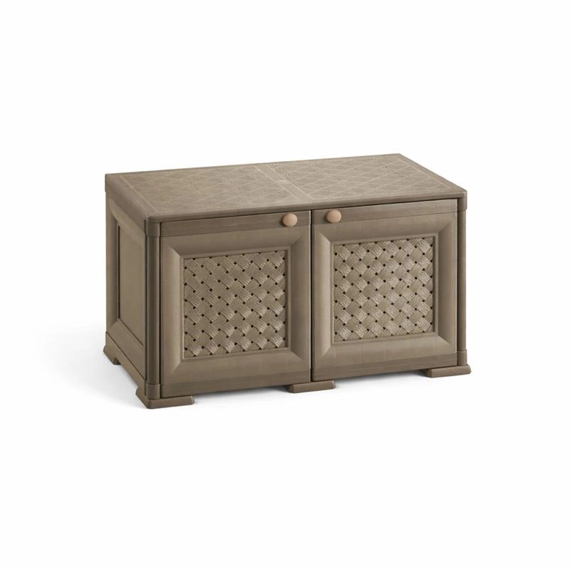 ARMADIO BASSO 79X43X46 CM CON ANTA TRAFORATA – MOBILE TV E CONTENITORE IN PLASTICA PER INTERNO ED ESTERNO COPERTO