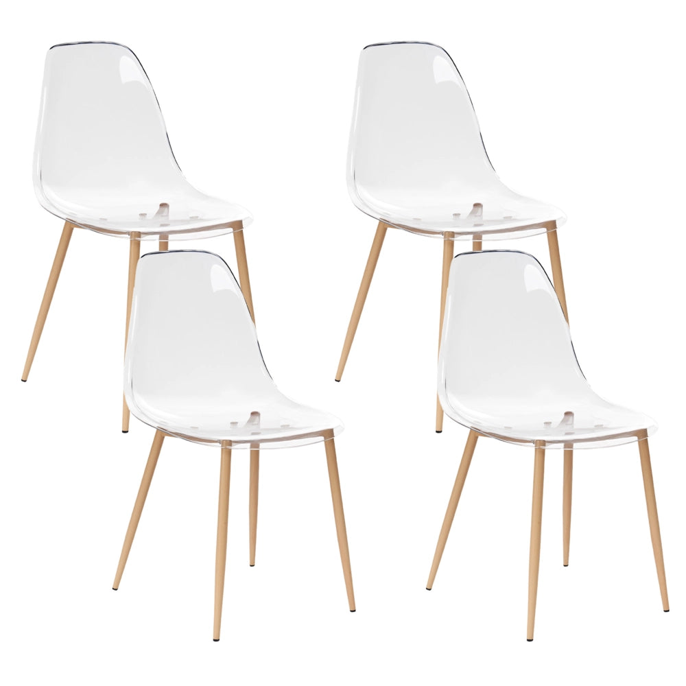 Set di 4 sedie da pranzo Seduta sintetica trasparente Gambe in metallo Seduta moderna semplice e minimalista