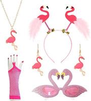 Accessori per Flamingo - Set di accessori per Flamingo - Collana occhiali orecchini guanti cintura - Rosa - Festa del Carnevale - Dimensione unica .