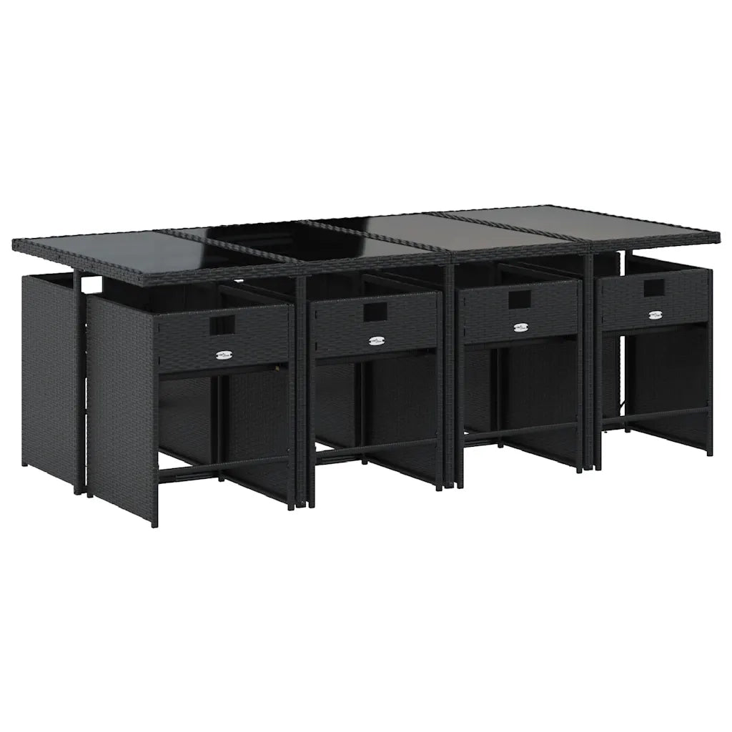 Set da Pranzo da Giardino 9 pz con Cuscini Nero in Polyrattan 3211099