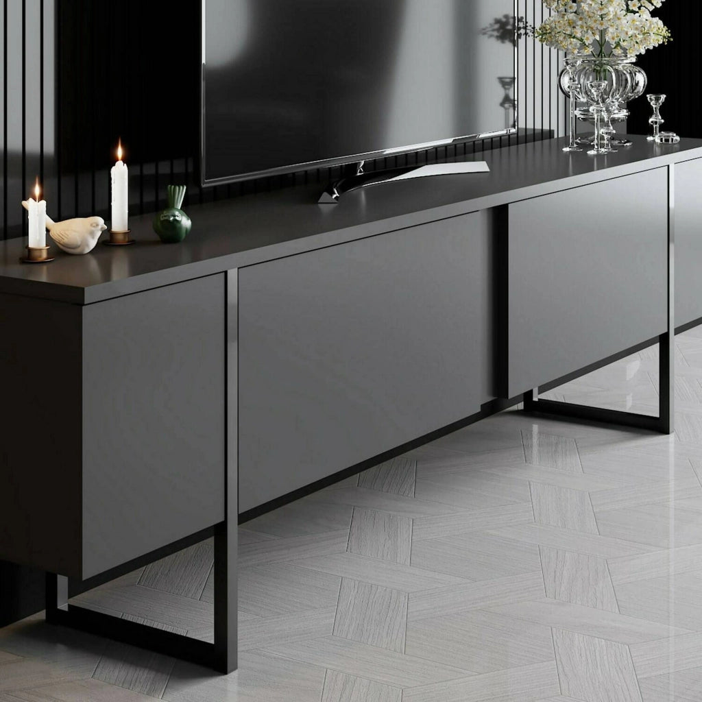 Abishia, Mobile Porta tv Cassetti, 180x30x50h cm Nero Antracite