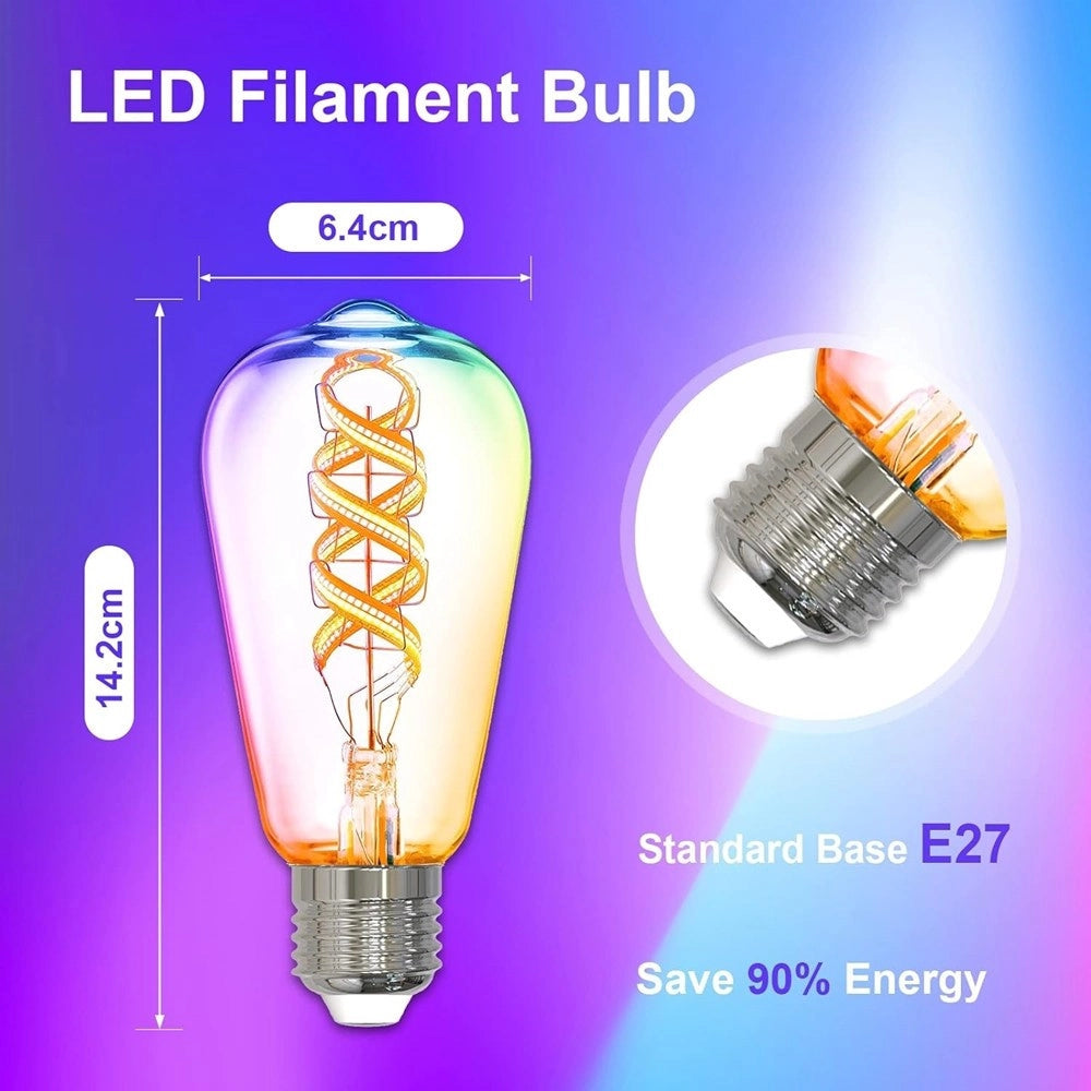 Trade Shop - Lampadina A Filamento Led Intelligente Wifi St64-sf E27 4,9w 1800lm Alexa Google -