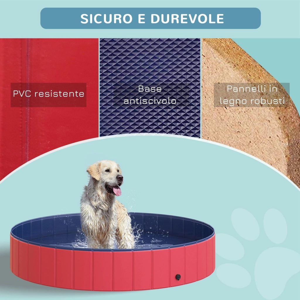Piscina per Animali Domestici in Plastica Bordo Stabile Ø160x30 cm Rossa