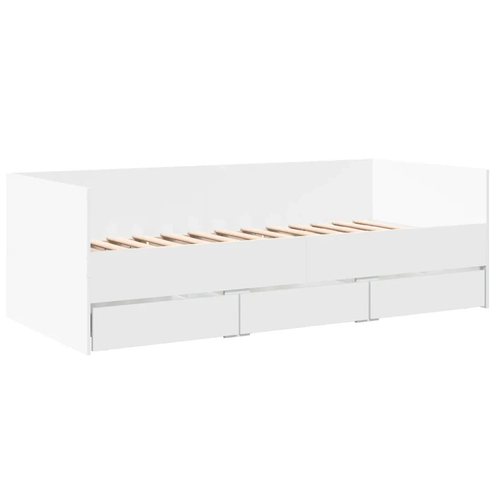 Divano Letto con Cassetti senza Materasso Bianco 100x200 cm