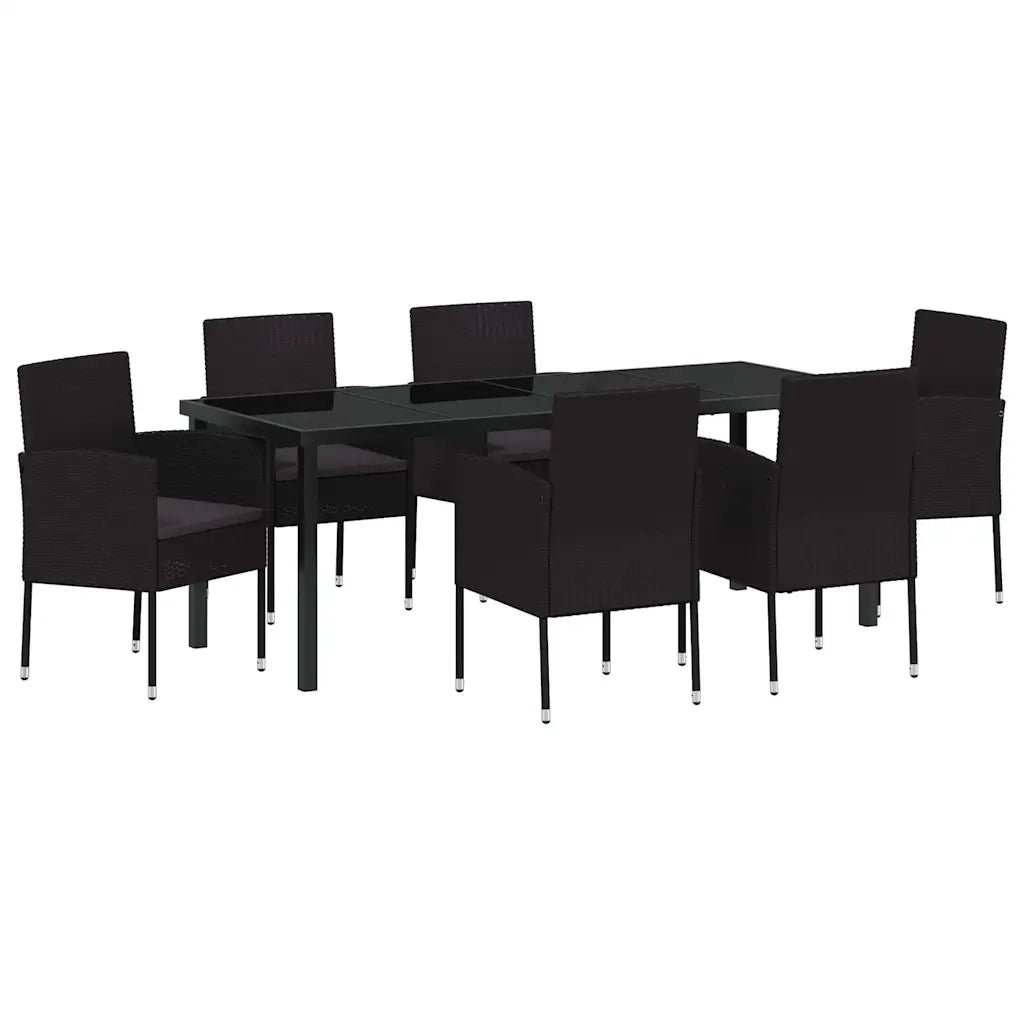 Set da Pranzo per Giardino con cuscino 7 pcs Nero polyrattan
