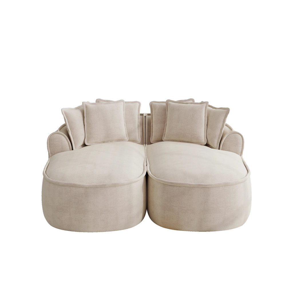 Divano Chaise Longue Doppio in Tessuto Chenille con Cuscini ¨C MINIMAL ¨C Marrone Chiaro
