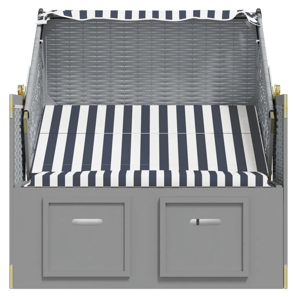 Strandkorb con Tettoia Polyrattan e Legno Massello Blu e Bianco 318651