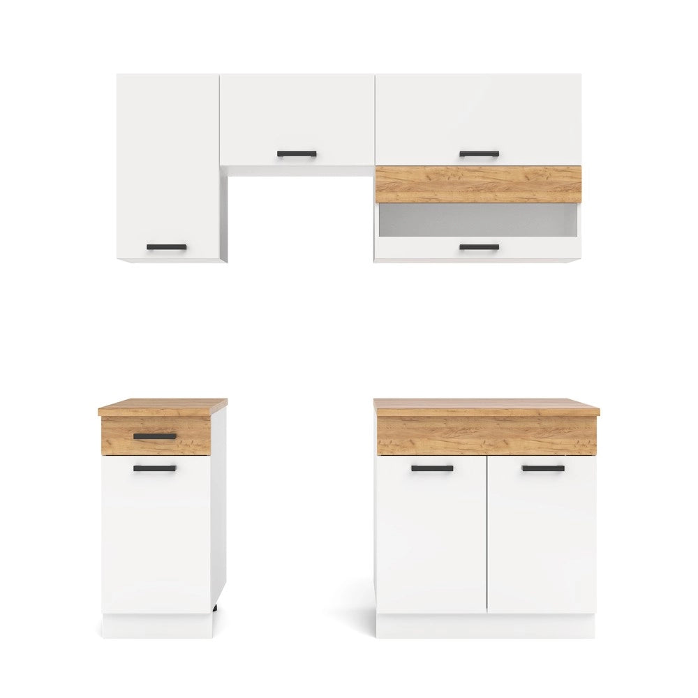 Cucina monoblocco Nina 180 cm bianco e rovere senza elettrodomestici