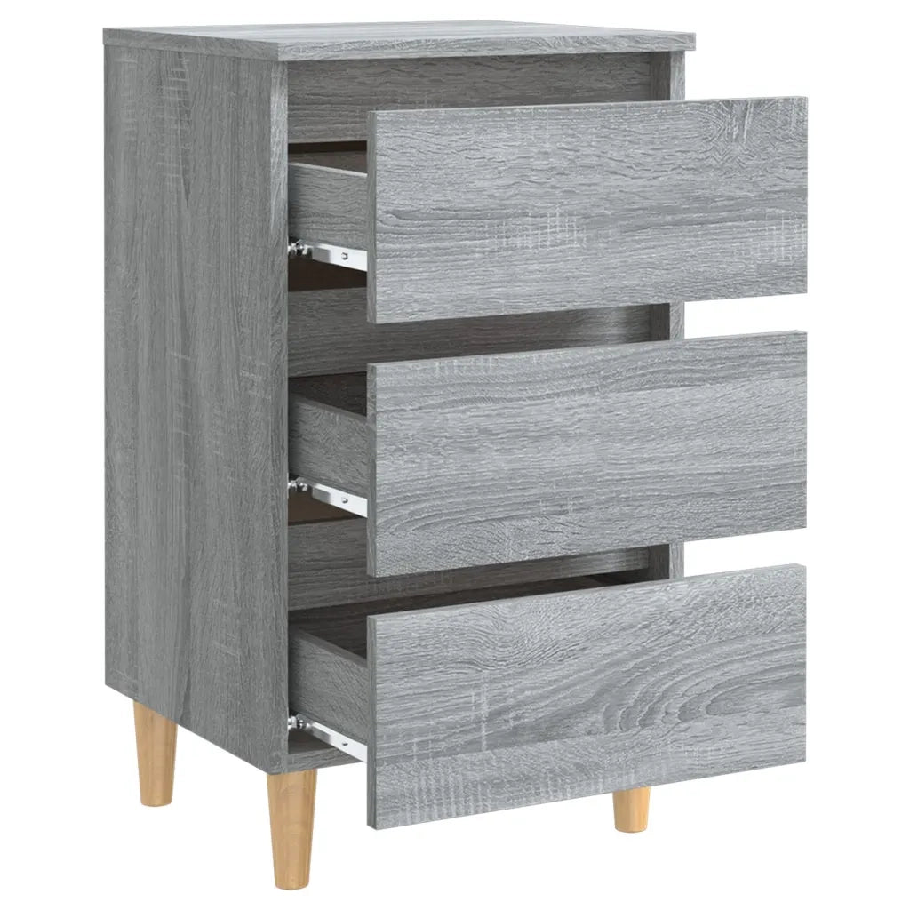 Comodino | Armadio da Notte | Mobiletto da notte con Gambe in Legno Massello Grigio Sonoma 40x35x69 cm