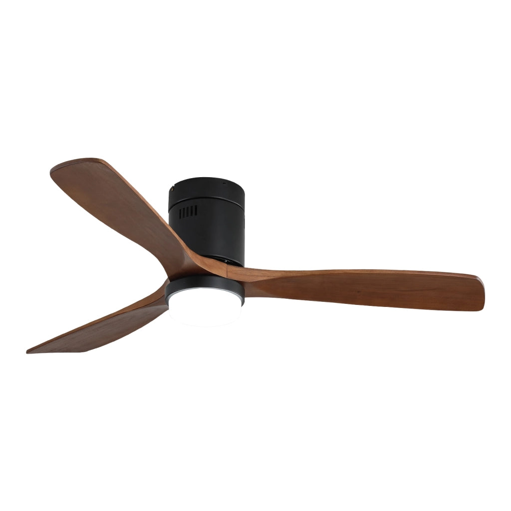 Ventilatore da soffitto 132 cm con luce LED 18W, 3 pale in legno, nero