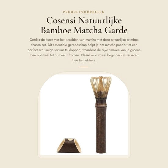 Preparazione di Tè Matcha con Chasen in Bambù Premium - Confezione Riciclabile - Distanza Regolabile - Maniglia Comoda