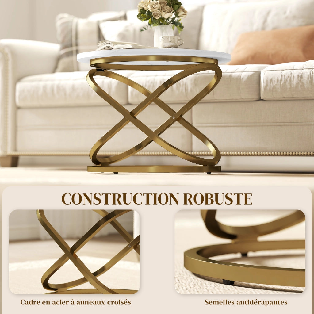 Tavolino da caff¨¨ rotondo in metallo con piano effetto marmo ¨C zephmum ¨C Dor¨¦, ?60x46 cm
