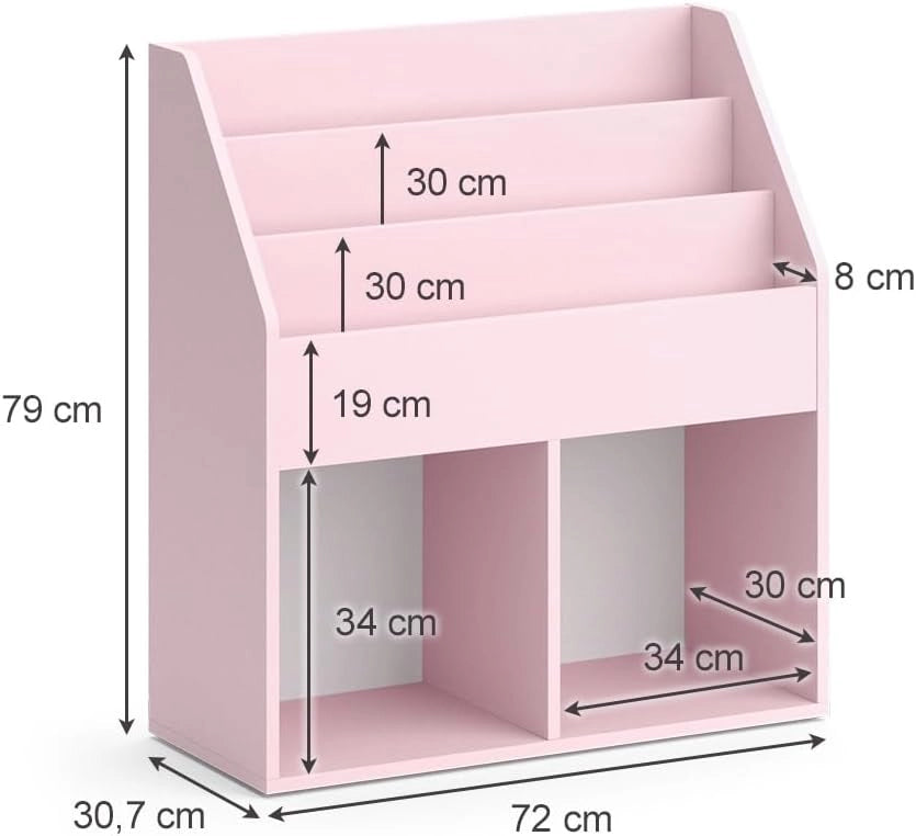 Libreria bambini Luigi, rosa, 72 x 79 cm Senza box pieghevole, combinabile per riporre libri e giocattoli