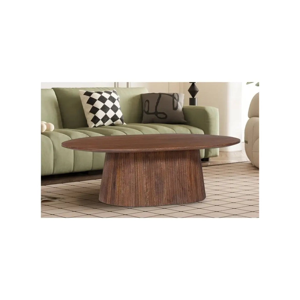 Tavolino basso ovale MITCHEL – Legno esotico di mango marrone 120x70 cm