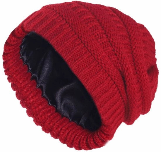 Cappello in Lana per Uomo e Donna - 22x22cm - Cappello di Lana Calda e Impermeabile - Cappello a Maglia con Tessuto Satinato - Cappello con Cappuccio in Lana - Misura Cappello 55-60cm - colore Rosso