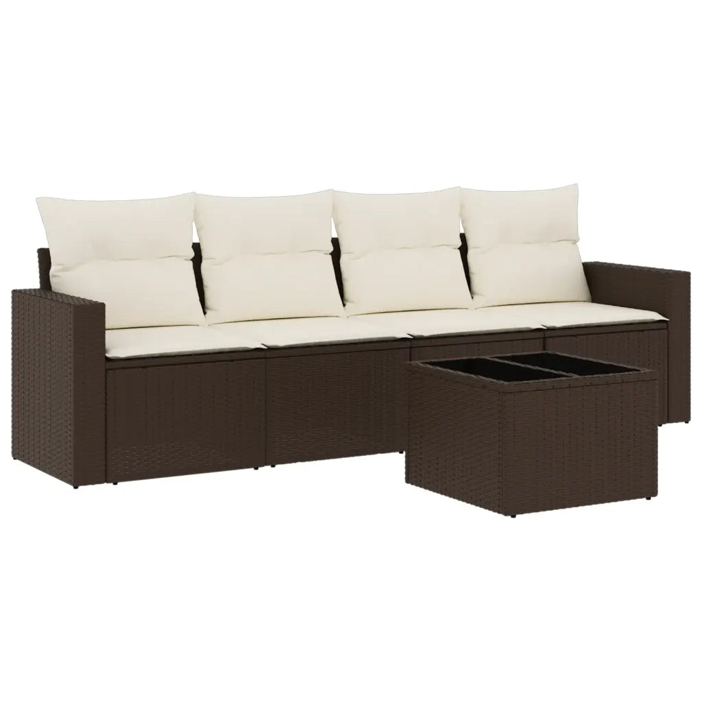 Divano da esterno-Set Divano da Giardino 5 pz con Cuscini Marrone in Polyrattan