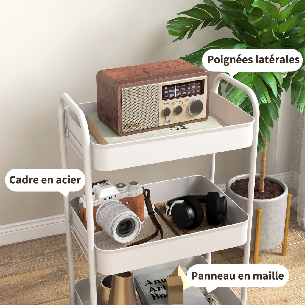 Carrello di servizio con 3 ripiani ¨C Zephmum ¨C Bianco 45x30.6x79 cm
