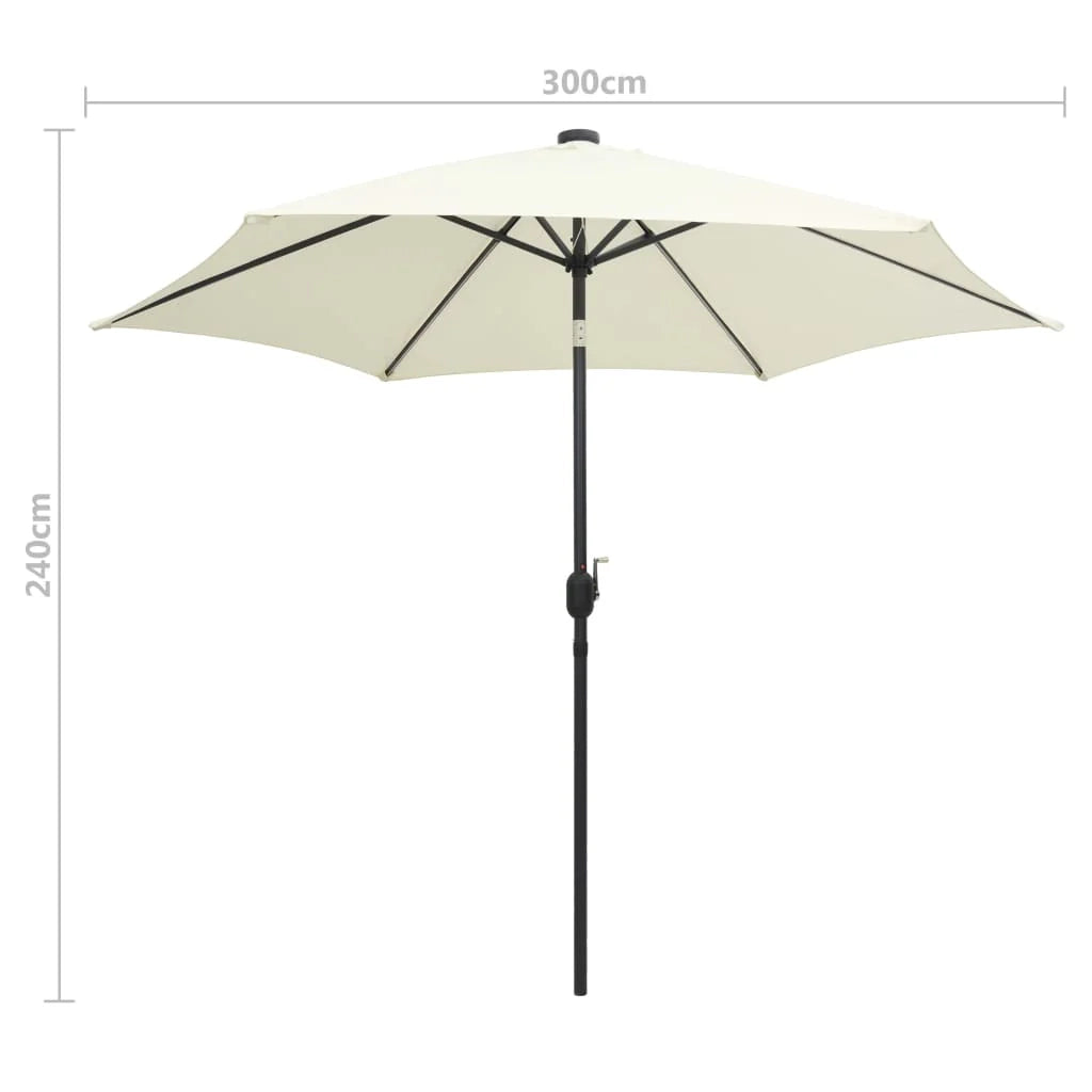Ombrellone con LED e asta in alluminio da 300 cm colore bianco sabbia 02_0008083
