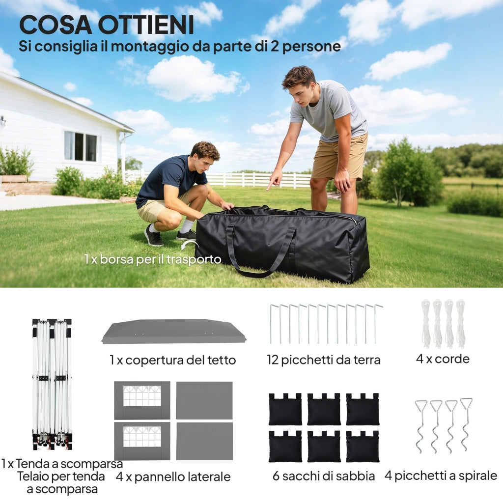 Gazebo Pieghevole 3x6 m con Pareti e Altezza Regolabile Protezione UV 50+ Grigio Chiaro