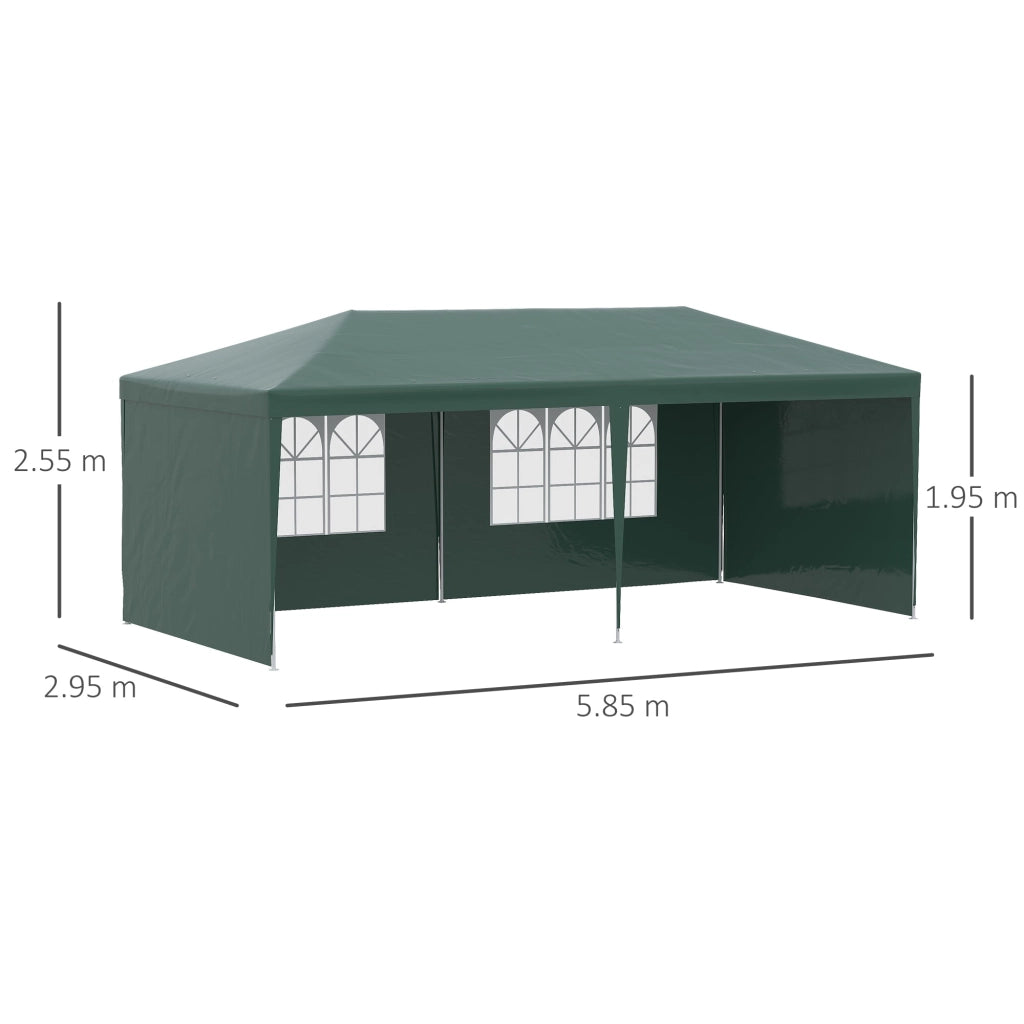 Gazebo da Giardino 585x295x255 cm con Pareti Rimovibili e Finestre Trasparenti Verde