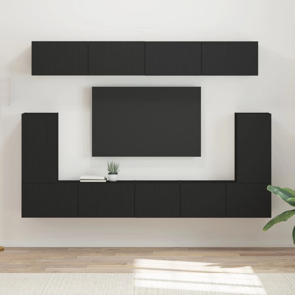 Set mobile TV Montaggio a parete 5 pcs Nero Legno multistrato 3409088