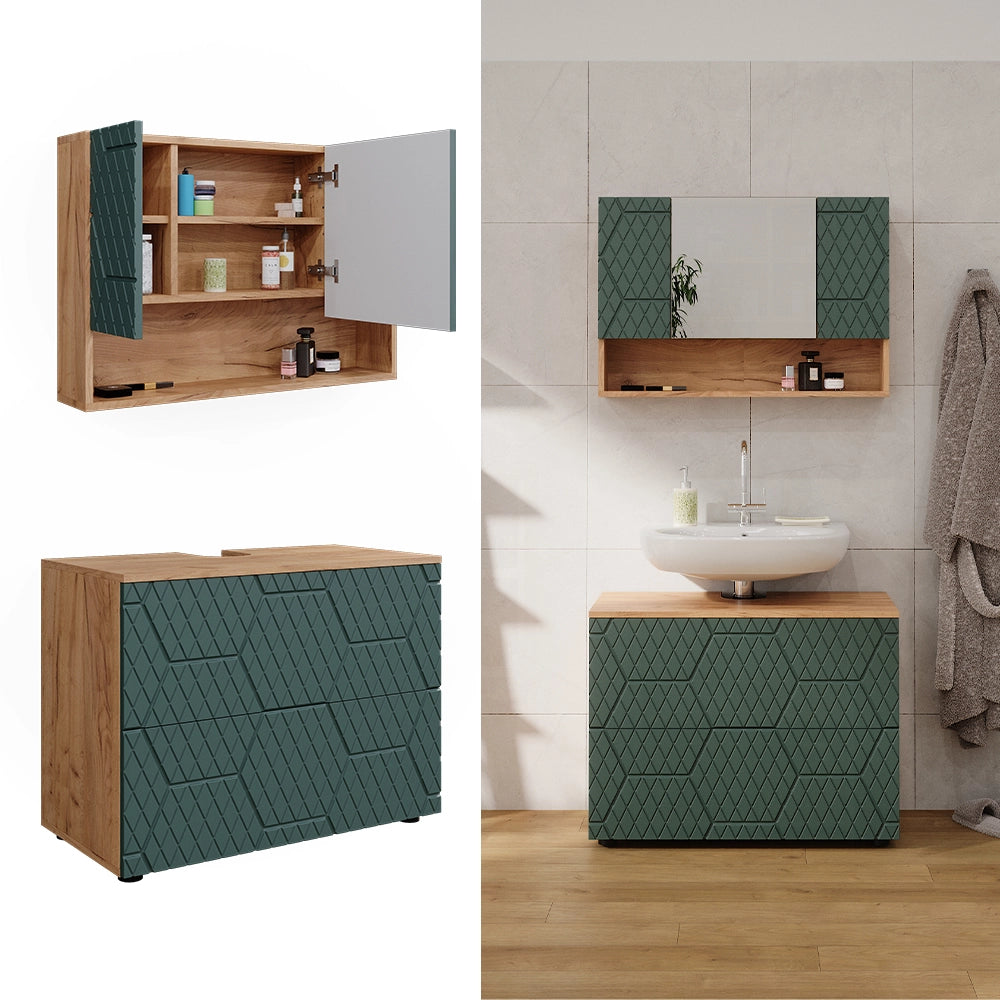 Vicco Set mobili bagno Quercia verde/oro 2 parti, base 80 cm