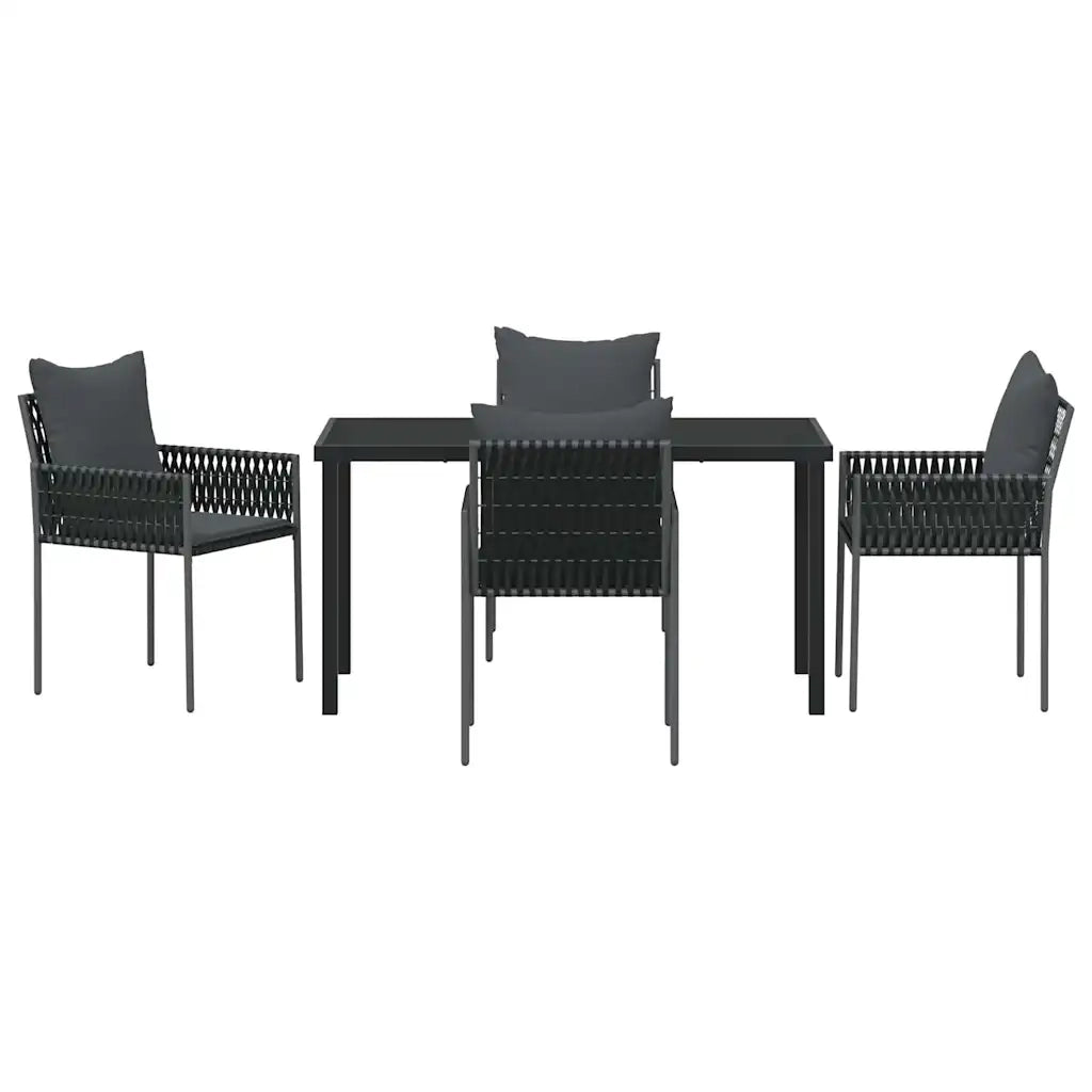 Set da Pranzo per Giardino 5 pcs Nero e Grigio Rattan in PE 3379102