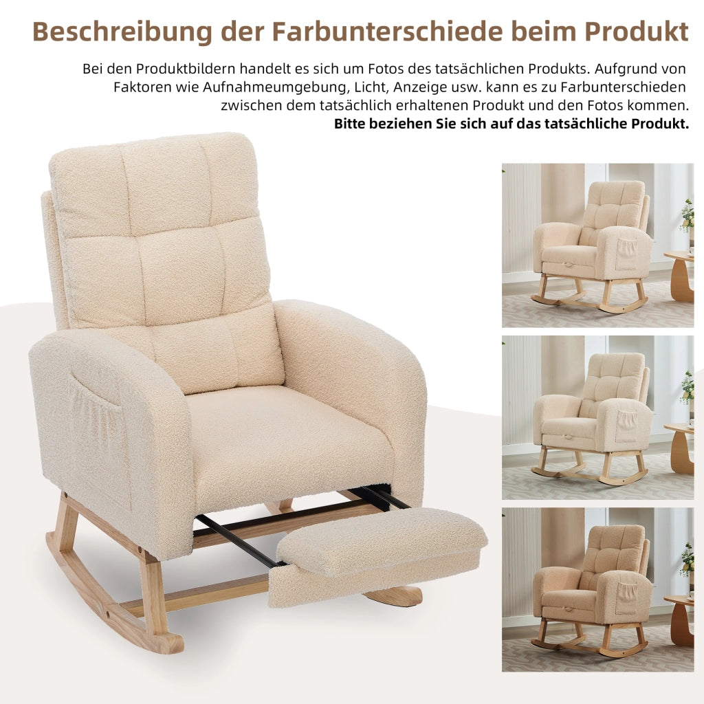 POLTRONA a dondolo 132x50x99 cm Boucle Beige con tasca laterale