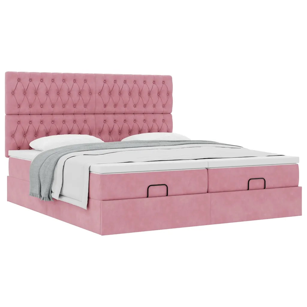 Struttura Letto Pouf con Materassi Rosa 200x200 cm Velluto 3313801