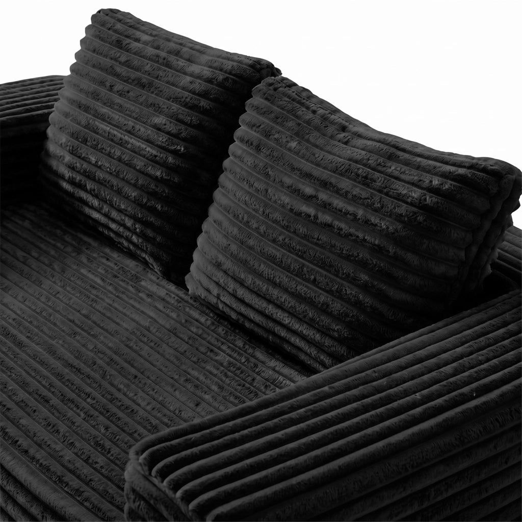 Divano a 2 posti in velluto a coste con schiuma ad alta densità senza montaggio per appartamento nero 105 × 32 × 32 cm